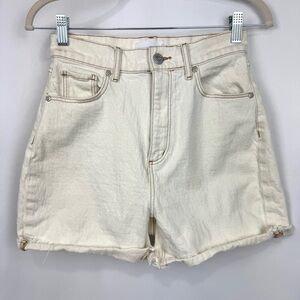 LOFT Made & Loved Sz 00/24 Ivory Cream Boho Denim Shorts Raw Hem Ultra High Rise